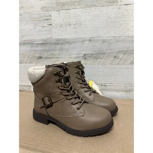 MIA Combat Boots Kids Size 3 Taupe Brown Knit Cuff Side Zip NWT